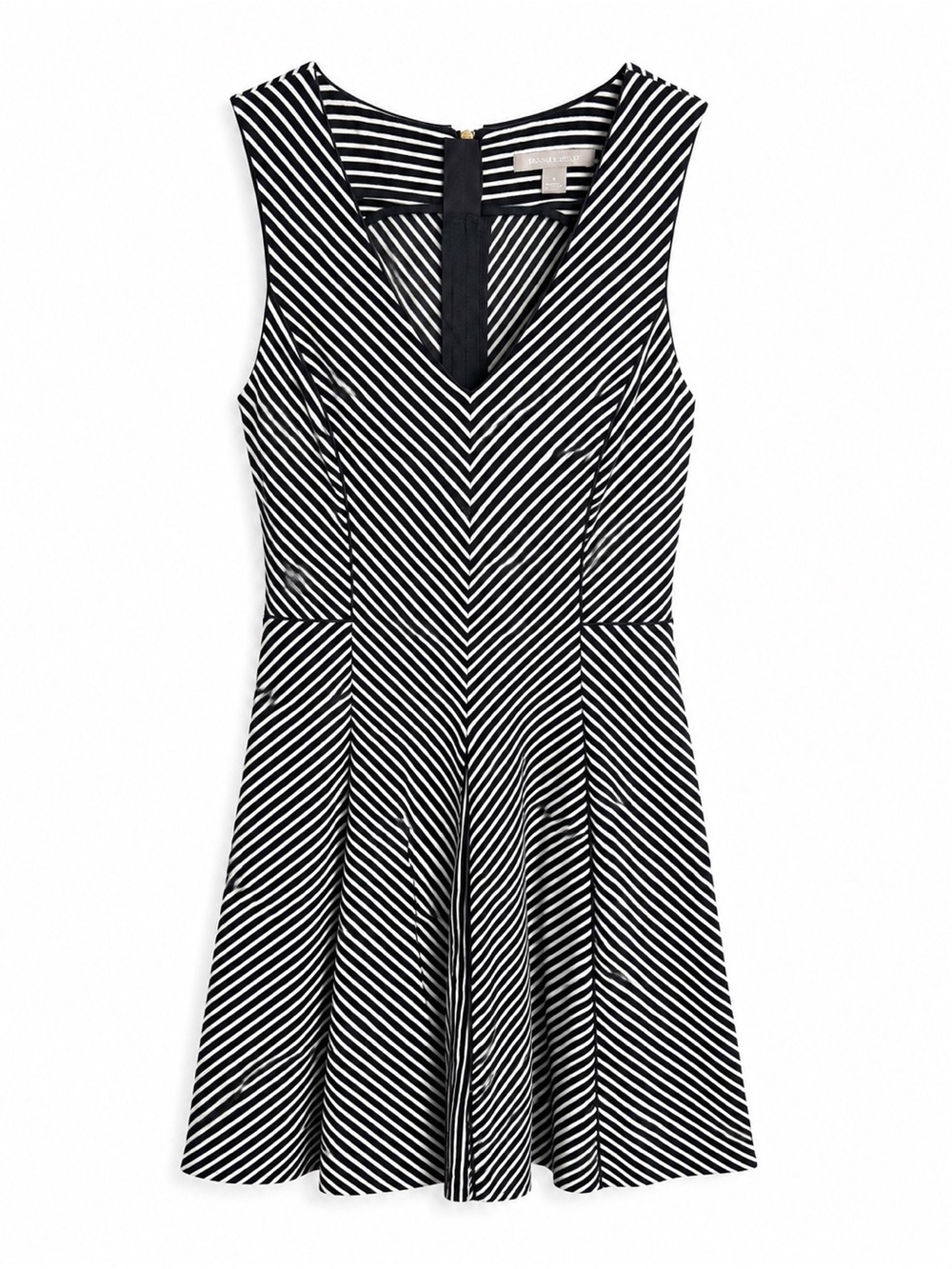 Banana Republic Black & White Striped V-Neck Fit-and-Flare Dress Size 4